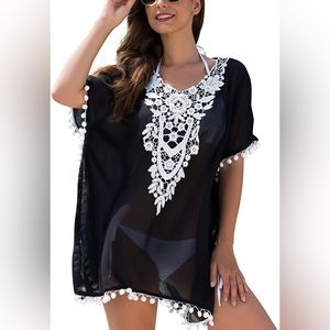 Chiffon PomPom Tassel Swimsuit Cover Up